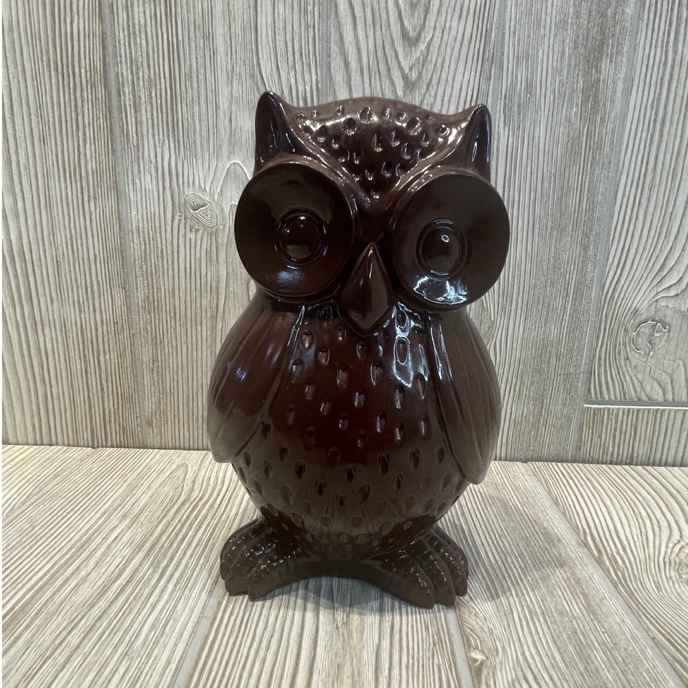 Vintage Brown Resin Owl Figurine Glossy Textured Bird Statue Home Decor 7.5in